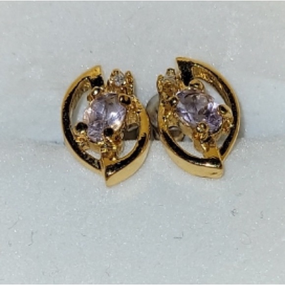 Oval Lilac/Pink Gem & a Round Clear Gemstone Earrings - Picture 1 of 5